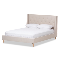 Baxton Studio Adelaide Retro Modern Light Beige Fabric Upholstered Queen Size Platform Bed